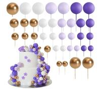 36PCS Ball Cake Toppers - Mini Balloon Cake Decorations Foam Ball Cake Picks Ball Shaped Cupcake Toppers DIY Cake Insert Toppers for Wedding Birthday Party Cake Decorations (Purple)