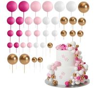 36PCS Ball Cake Toppers - Mini Balloon Cake Decorations Foam Ball Cake Picks Ball Shaped Cupcake Toppers DIY Cake Insert Toppers for Wedding Birthday Party Cake Decorations (Rose Red)
