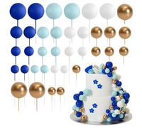 36PCS Ball Cake Toppers - Mini Balloon Cake Decorations Foam Ball Cake Picks Ball Shaped Cupcake Toppers DIY Cake Insert Toppers for Wedding Birthday Party Cake Decorations (Blue)