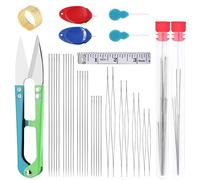 36Pcs Beading Needles Set - 4 Size with Seam Rippers, Threaders, Soft Measuring Tape, Thimble, for Jewelry Beading Supplies