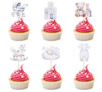 36pcs Bear Cupcake Toppers, Baby Cupcake Decorations Little Bear Theme Cake Decorations Cute Cake Topper for Baby Shower Boy Birthday Supplies (Blue)