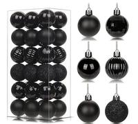 36Pcs Black Baubles for Christmas Tree, 3cm Mini Shatterproof Plastic Christmas Balls Ornaments with Strings, 6 Design Xmas Baubles Hanging Balls for Indoor Outdoor Xmas New Year Party Decor
