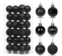 36Pcs Black Baubles for Christmas Tree, 4cm Mini Shatterproof Plastic Christmas Balls Ornaments with Strings, 6 Design Xmas Baubles Hanging Balls for Indoor Outdoor Xmas New Year Party Decor