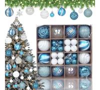36PCS Blue Christmas Tree Baubles Decor Christmas Balls Ornaments Blue and White Silver for Home Party Gift Decor