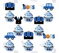 36Pcs Boss Cupcake Toppers for Boys Blue Black Happy Bossday Theme Birthday Party Decorations Car Boss Theme Table Topper for Baby Boy Boss 1st 2nd 3rd Birthday Party Decor Supplies