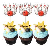 36Pcs Bowling Cupcake Toppers Sports Theme Bowling Cupcake Food Toothpicks Baby Shower Cake Decorations for Sport Balls Theme Bowling Kids Birthday Party Decorations