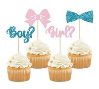 36Pcs Boy or Girl Cupcake Toppers Glitter Bow Tie Cupcake Picks Baby Shower Cake Topper Decorations for Kids Birthday Gender Reveal Party Cake Decorations Supplies