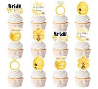 36Pcs Bride to Bee Cupcake Toppers Bee Bridal Shower Party Decorations She Found Her Honey Cake Decor for Women Honey Bee Floral Bachelorette Engagement Wedding Party Supplies