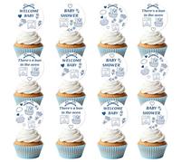 36Pcs Bun in the Oven Cupcake Toppers, Whimsical Baby Shower Party Decorations for Baking Theme, Gender Neutral Blue Babyshower Supplies