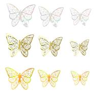 36Pcs Butterfly Cupcake Topper,3D Butterfly Cake Topper 3 Sizes,12*Fantasy Gold,12*Golden and 12*Fantasy Silver Butterfly Decorations for Wedding Anniversary Birthday Party Decorating
