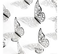 36Pcs Butterfly Cupcake Topper,3D Butterfly Cake Topper 4 Styles 3 Sizes,Silver Butterfly Decorations for Wedding Anniversary Birthday Party Decorating