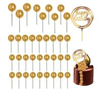 36PCS Cake Ball Plugin and 1 Birthday Topper, Cake Toppers, Pearl Foam Balls, DIY Cake Toppers for Baking Decorations, Birthday Party (Gold)