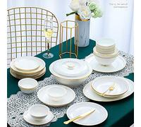36PCS Ceramic Dinnerware Set Tableware Dishes Plates Ceramic Combination Dinner Set Porcelaine for 6 White with Gold Edge Luxury Tableware Set,Square