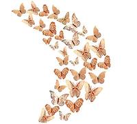 36Pcs Champagne 3D Butterfly Wall Stickers， Metallic Art Sticker ，Butterfly Wall Decals for Home Decor Butterflies Fridge Sticker Room Decoration Party Wedding Décor