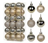 36Pcs Champagne Gold Baubles for Christmas Tree,4cm Mini Shatterproof Plastic Christmas Balls Ornaments with Strings,6 Design Xmas Baubles Hanging Balls for Xmas New Yew Wedding Holiday Party Decor