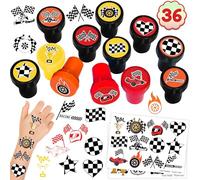 36PCS Checkered Flag Party Favors 24 Tattoos Sticker 12 Stamp Set - Ideal Black and White Race Flag Themed Birthday Card Decorations Supplies Goodie Bag Cute Rewards for Boys Girls Gifts Baby Shower