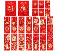 36Pcs Chinese Hong Bao Red Envelopes, Greetings Chinese Money Lucky Red Envelopes for Chinese New Year, Chinese Festival, Hong Bao Cash Red Pockets for Birthday Wedding