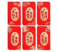 36pcs Chinese Red Envelopes, 6 Styles New Year Hong Bao Lai See Envelopes Lucky Money Pockets with Chinese Blessing Idioms for Chinese Lunar New Year & Spring Festival (6.69x3.54 Inch)