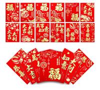 36pcs Chinese Red Envelopes, New Year Hong Bao with Classic Patterns and Blessing Words Lucky Money Lunar New Year Envelopes Lai See Pocket Gift Packet for Festival