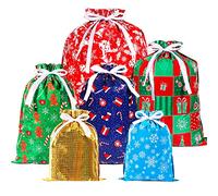 36pcs Christmas drawstring bags for gift xmas foil pull string tie wrapping bags goodie bags holiday bags large small different sizes multipack