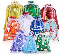 36PCS Christmas Drawstring Gift Bags, Christmas Wrapping Bags with 10 Design, 5 Sizes Xmas Gift Bags, Large Medium Small Mini Xmas Bags for Presents Holiday Decorations Birthday Party