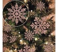 36pcs Christmas Rose Gold Snowflake Ornaments Plastic Glitter Snow Flakes Ornaments for Winter Christmas Tree Decorations Size Varies Craft Snowflakes