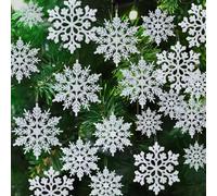 36pcs Christmas Silver Snowflake Ornaments Plastic Glitter Snow Flakes Ornaments for Winter Christmas Tree Decorations Size Varies Craft Snowflakes