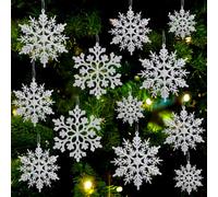 36pcs Christmas Silver Snowflake Ornaments Plastic Glitter Snow Flakes Ornaments for Winter Christmas Tree Decorations Size Varies Craft Snowflakes