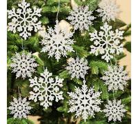 36pcs Christmas White Snowflake Ornaments Plastic Glitter Snow Flakes Ornaments for Winter Christmas Tree Decorations Size Varies Craft Snowflakes