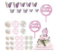 36PCS Colorful Cake Toppers, Mini Balloon Cupcake Toppers, Ball Cake Insert Toppers, DIY Birthday Cake Toppers, Butterfly Cake Toppers for Christmas, Wedding Party Decoration