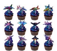 36pcs Colorful Military Airplane Dessert Cupcake Topper Aviation Flying Picks Decor Happy Birthday Party Them Decoration Favour Supplies Set