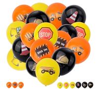 36pcs Construction Balloons, 12 Inch Black Orange Yellow Construction Truck Excavator Tractor Balloons with Ribbons Truck Digger Party Decorations for Children Birthday Baby Shower (9 Styles)