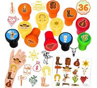 36PCS Cowboy Party Favors - 24PCS Temporary Tattoos & 12PCS Stamps - Ideal Western Wild West Themed Birthday Card Decorations Supplies Goodie Bag Cute Rewards for Boys Girls Classroom Gifts Prizes