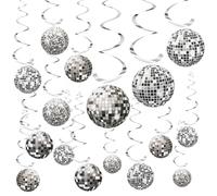 36Pcs Disco Ball Decorations, 70s Disco Ball Party Hanging Swirls Streamer Silver Ceiling Decor for Retro Disco Fever Party Birthday Favors Supplies