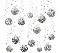 36Pcs Disco Ball Decorations, Disco Party Decor 70s Disco Ball Hanging Swirls Disco Party Hanging Streamer Silver Ceiling Decor for Retro Disco Fever Party Birthday Party Favors Supplies