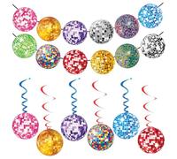 36PCS Disco Ball Decorations, Disco Party Decorations, 70s Disco Ball Hanging Swirls, Glitter Happy Birthday Banner, Disco Party Hanging Streamer for Retro Party