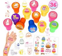 36PCS Easter Party Favors 24 Tattoos Sticker 12 Stamp Set - Ideal Spring Egg Bunny Themed Birthday Card Decorations Supplies Goodie Bag Cute Rewards for Boys Girls Classroom Gifts Baby Shower Prizes