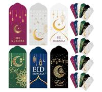 36pcs Eid Mubarak Cash Envelopes Paper Pocket and Bills | Festive Islamic Artwork, Stars Moons Lanterns Print, Smooth Finish, for Party Favors and Invitations