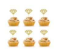 36PCS Engagement Cupcake Toppers Glitter Diamond Ring Cake Toppers Bridal Shower Toothpicks for Wedding Anniversary Valentines Party Decorations Gold