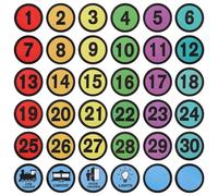 36pcs Floor Line Up Stickers, 4 Inch Number Spot Markers Stickers for Classroom Floor Colorful Sit Number Dots Labels Decoration for Classroom School Table Chair (7 Colors)