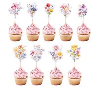 36pcs Flower Cupcake Decorations, 9 Styles Paper Wildflower Cupcake Toppers Floral Cupcake Picks Bloom Cake Muffin Cupcake Toppers Perfect Wedding Birthday Parties Decor