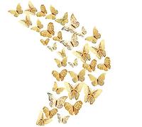 36Pcs Gold 3D Butterfly Wall Stickers， Metallic Art Sticker ，Butterfly Wall Decals for Home Decor Butterflies Fridge Sticker Room Decoration Party Wedding Décor