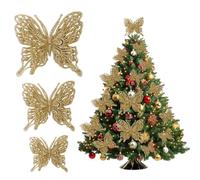 36pcs Gold Christmas Tree Butterfly Decorations, 3D Glitter Hollow Butterfly Ornaments with Clips for Holiday Crafts Christmas Tree (3 Sizes)