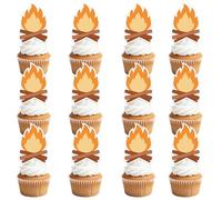 36Pcs Gold Glitter Bonfire Dessert Cupcake Toppers Pick for Camping Out Campfire Adventure Theme Decor Supplies Men Boys Women Girls Happy Birthday Sports Stars Party Supplies