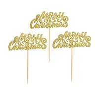 36Pcs Gold Glitter Merry Christmas Cupcake Toppers - Cake Toothpick Flags for Holiday Party Decorations and Supplies
