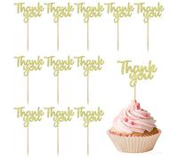 36Pcs Gold Glitter Thank You Cupcake Toppers Cake Decorations Thank You Cupcake Picks for Birthday Wedding Decorations Thanksgiving Day Anniversary Party Decoration Supplies