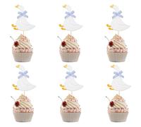 36pcs Goose Cupcake Toppers, 3.5x3.15in Silly Blue Bow Goose Birthday Cake Decorations for Baby Shower Birthday Party Gender Reveal Theme