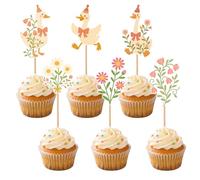 36pcs Goose Cupcake Toppers, One Silly Flower Goose Cupcake Picks Baby Shower Cake Decorations Funny Party Decor Supplies for Boys Girls Flower Animal Theme Birthday Favors