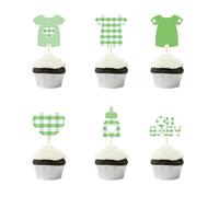 36pcs Green Bodysuit Cupcake Toppers, Sage Green Gingham Bodysuit Heart Baby Shower Bottle Cake Topper Baby Clothes Decorations for Boys Girls Birthday Parties