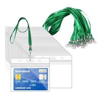 36pcs Green Lanyards for Neck with 36pcs Card Holder, Clear Plastic ID Card Holder and Lanyard, Horizontal Sealable Waterproof Name Badge Holders with Lanyard for ID Cards, Office, School, Bus Passes